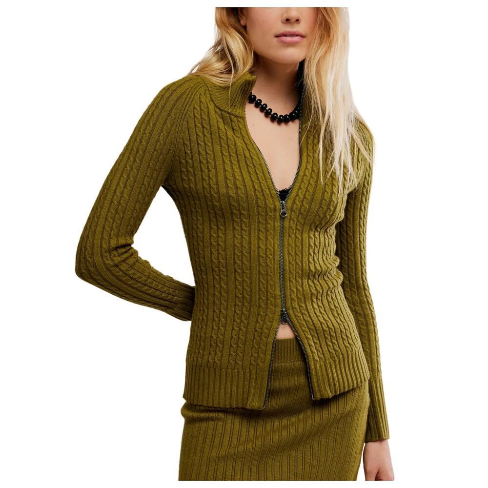 NEW Free People Eliza Cable Zip-Up Cardigan Size Small